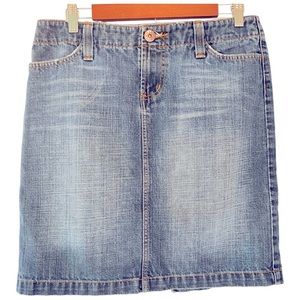 AUTHENTIC lei Denim Blue Jean Skirt Button Flap Back Pockets Size Large